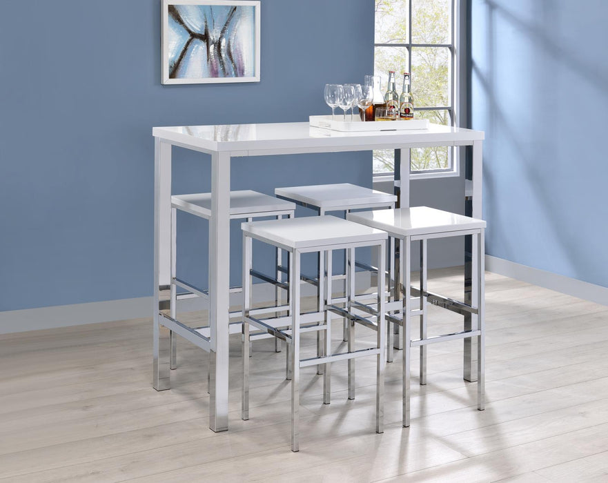 Natividad 5-piece Bar Set White High Gloss and Chrome - Just Furniture (PA) - Multi Location
