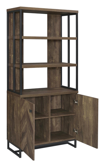 Millbrook 2-door Bookcase Rustic Oak Herringbone and Gunmetal - Just Furniture (PA) - Multi Location