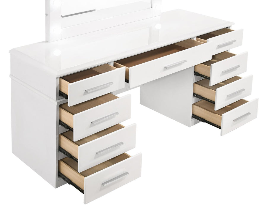 Felicity 9-drawer Vanity Desk with Lighted Mirror Glossy White - Just Furniture (PA) - Multi Location
