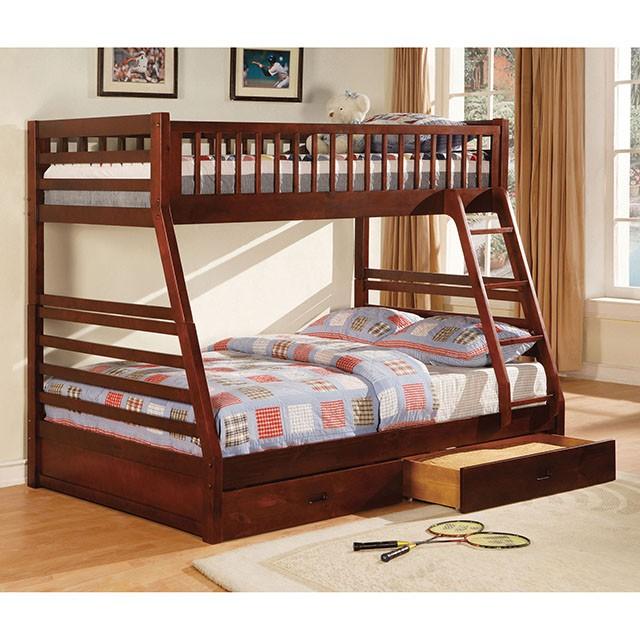 California II Cherry Twin/Full Bunk Bed w/ 2 Drawers Cherry, Walnut, Grey, &Oak - Just Furniture (PA) - Multi Location