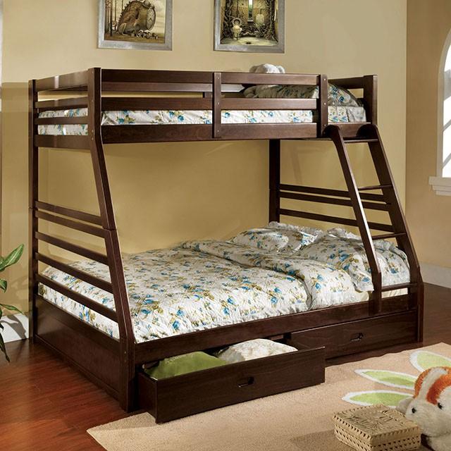 California II Cherry Twin/Full Bunk Bed w/ 2 Drawers Cherry, Walnut, Grey, &Oak - Just Furniture (PA) - Multi Location