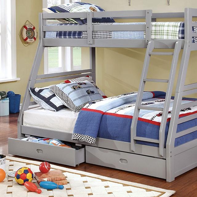 California II Cherry Twin/Full Bunk Bed w/ 2 Drawers Cherry, Walnut, Grey, &Oak - Just Furniture (PA) - Multi Location