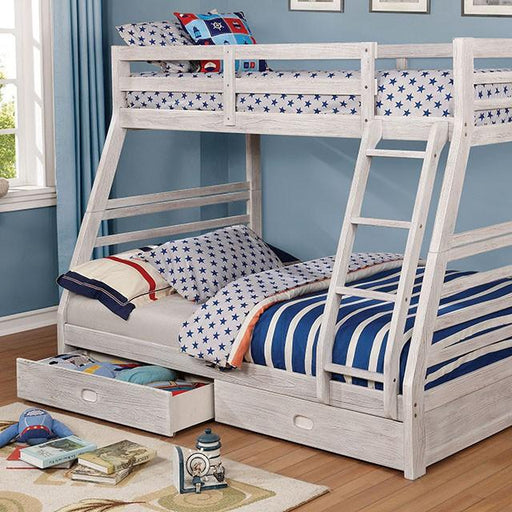 California III Wire-Brushed White Twin/Full Bunk Bed w/ 2 Drawers - Just Furniture (PA) - Multi Location