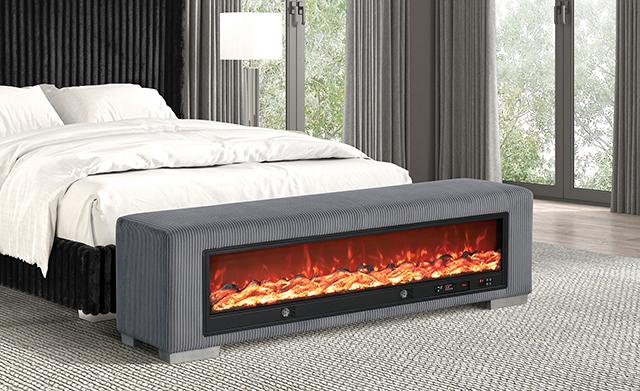 Elnath Bench w/ Visual Wood Log Fireplace Gray - Just Furniture (PA) - Multi Location