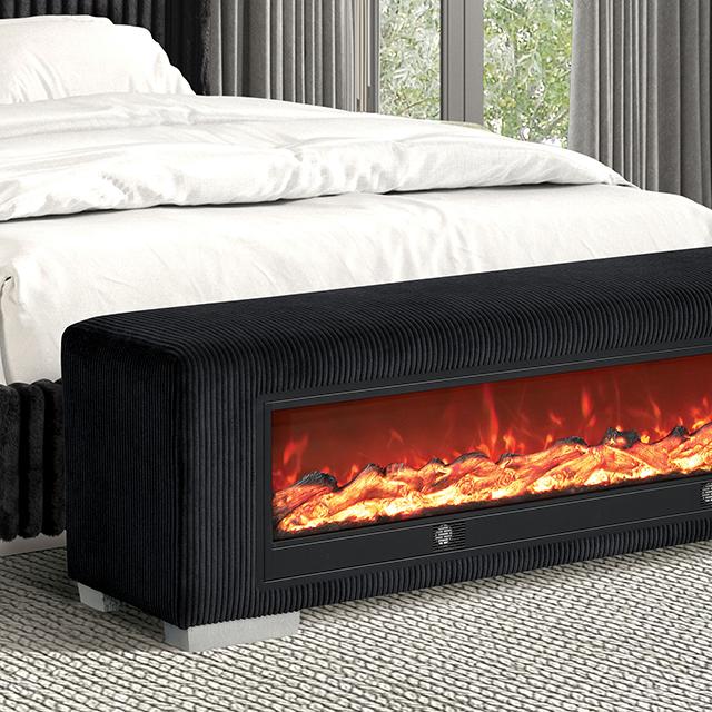 Elnath Bench w/ Visual Wood Log Fireplace Gray - Just Furniture (PA) - Multi Location