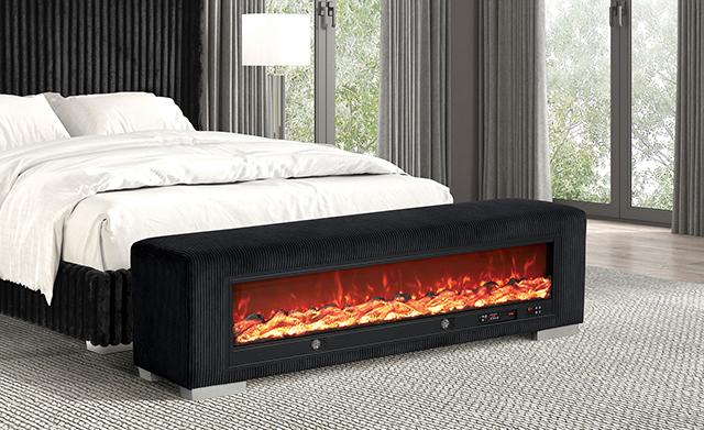 Elnath Bench w/ Visual Wood Log Fireplace Gray - Just Furniture (PA) - Multi Location