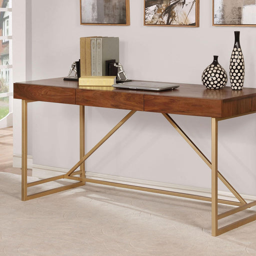 Halstein Light Walnut/Gold Desk - Just Furniture (PA) - Multi Location