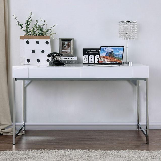 Loke White/Chrome Computer Desk - Just Furniture (PA) - Multi Location