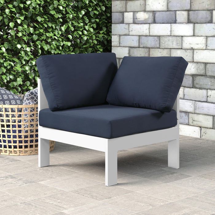 Nizuc Navy Waterproof Fabric Outdoor Patio Aluminum Corner Chair - Just Furniture (PA) - Multi Location