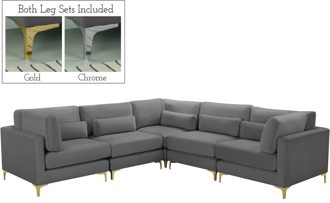 Julia Grey Velvet Modular Sectional (5 Boxes) - Just Furniture (PA) - Multi Location