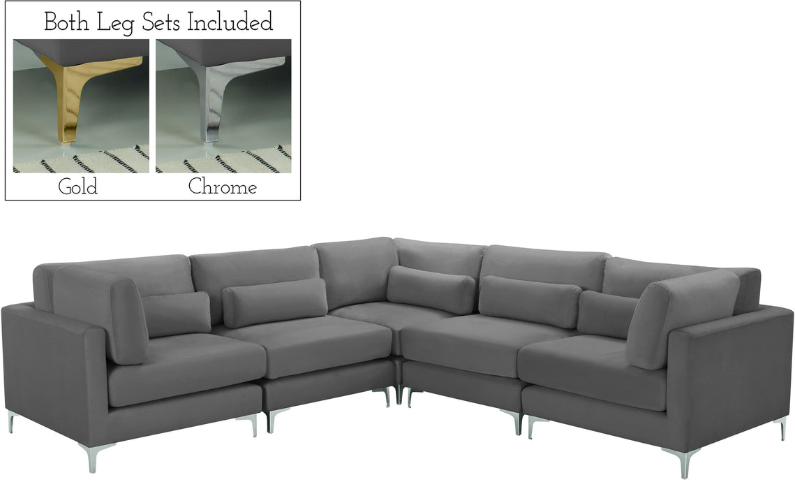 Julia Grey Velvet Modular Sectional (5 Boxes) - Just Furniture (PA) - Multi Location