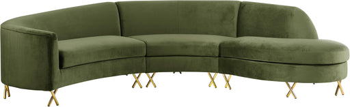 Serpentine Olive Velvet 3pc. Sectional - Just Furniture (PA) - Multi Location