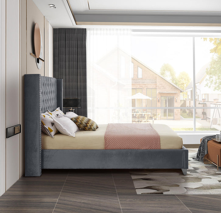 Aiden Grey Velvet Queen Bed - Just Furniture (PA) - Multi Location