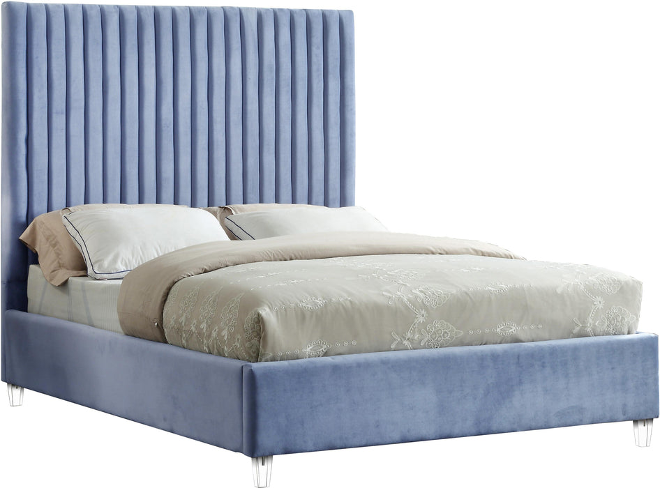 Candace Sky Blue Velvet Queen Bed - Just Furniture (PA) - Multi Location