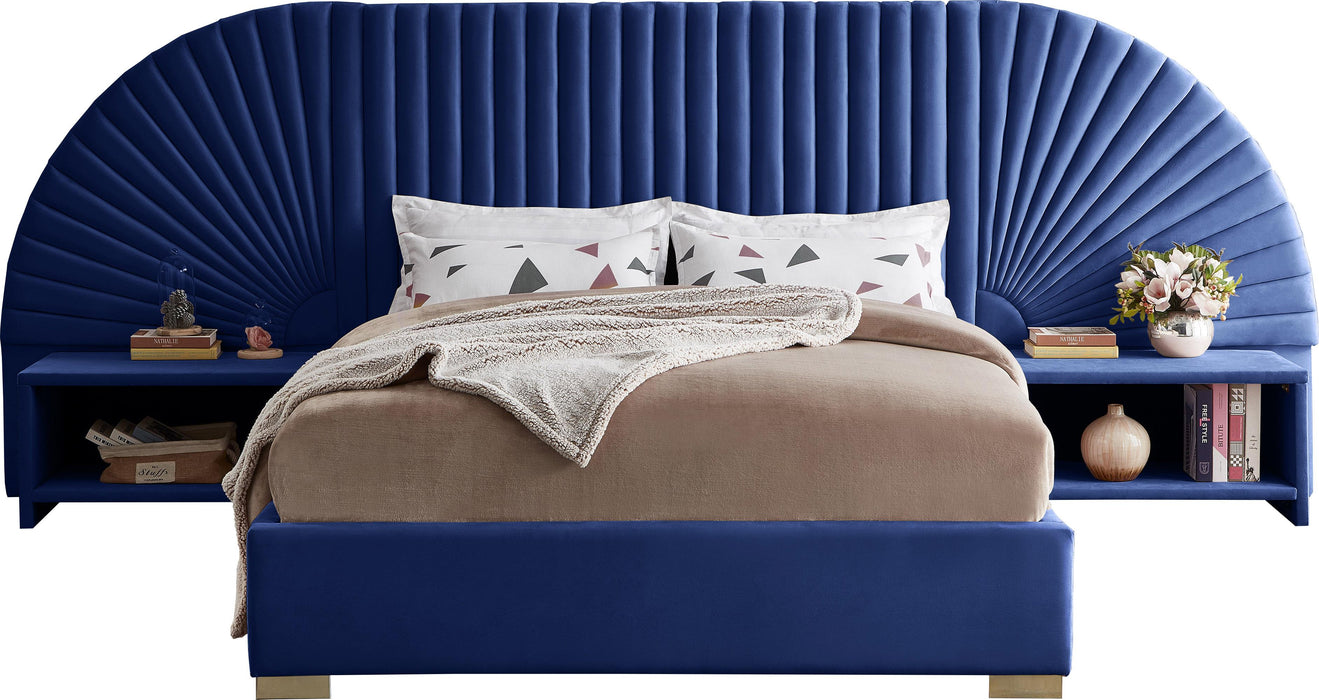 Cleo Navy Velvet King Bed (3 Boxes) - Just Furniture (PA) - Multi Location