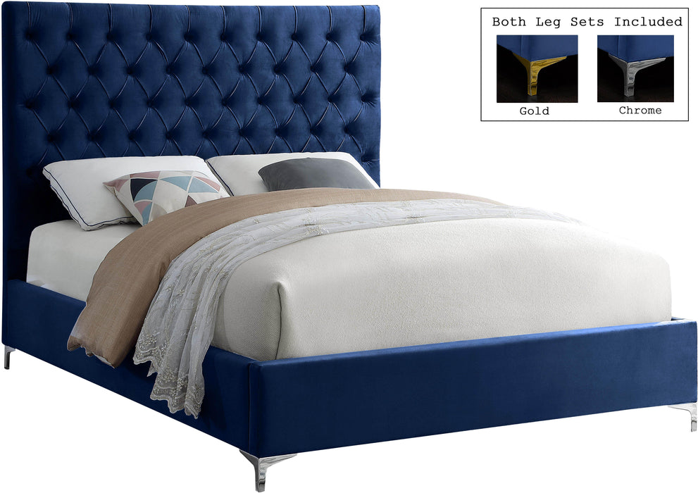 Cruz Navy Velvet Queen Bed - Just Furniture (PA) - Multi Location