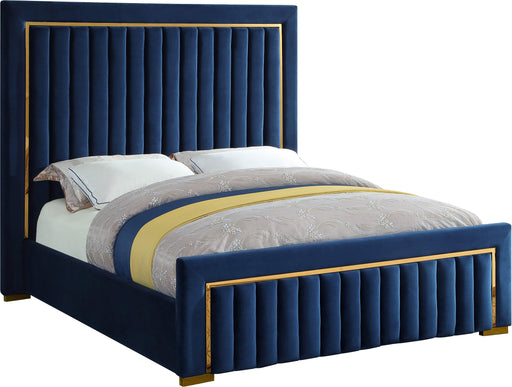 Dolce Navy Velvet Queen Bed (3 Boxes) - Just Furniture (PA) - Multi Location
