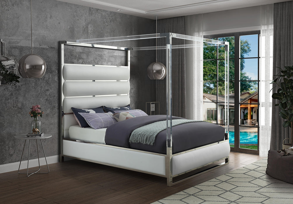 Encore White Faux Leather Queen Bed (4 Boxes) - Just Furniture (PA) - Multi Location