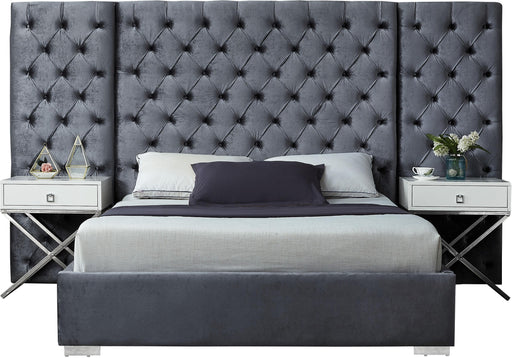 Grande Grey Velvet King Bed (3 Boxes) - Just Furniture (PA) - Multi Location