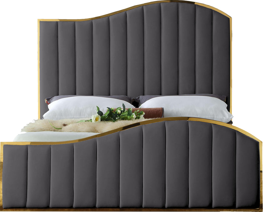 Jolie Grey Velvet King Bed (3 Boxes) - Just Furniture (PA) - Multi Location