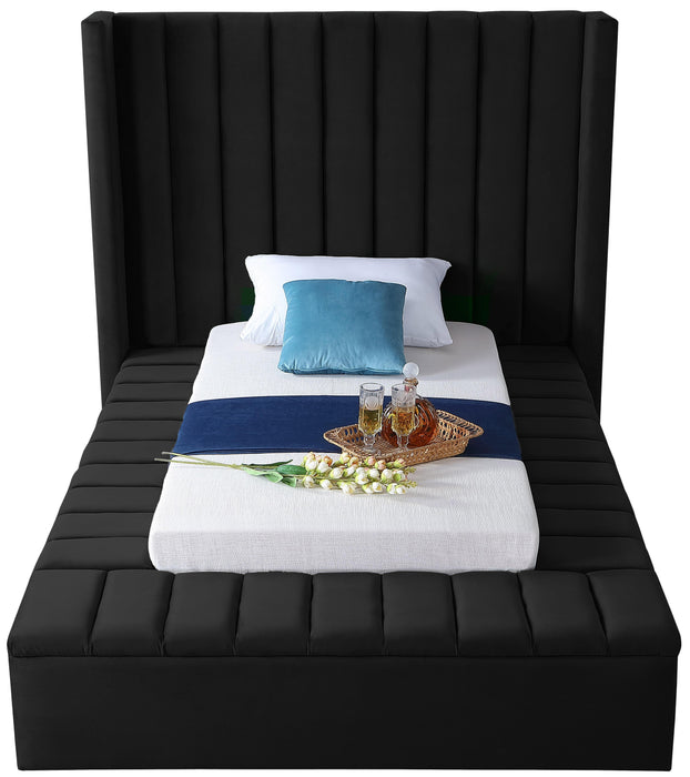 Kiki Black Velvet Twin Bed (3 Boxes) - Just Furniture (PA) - Multi Location
