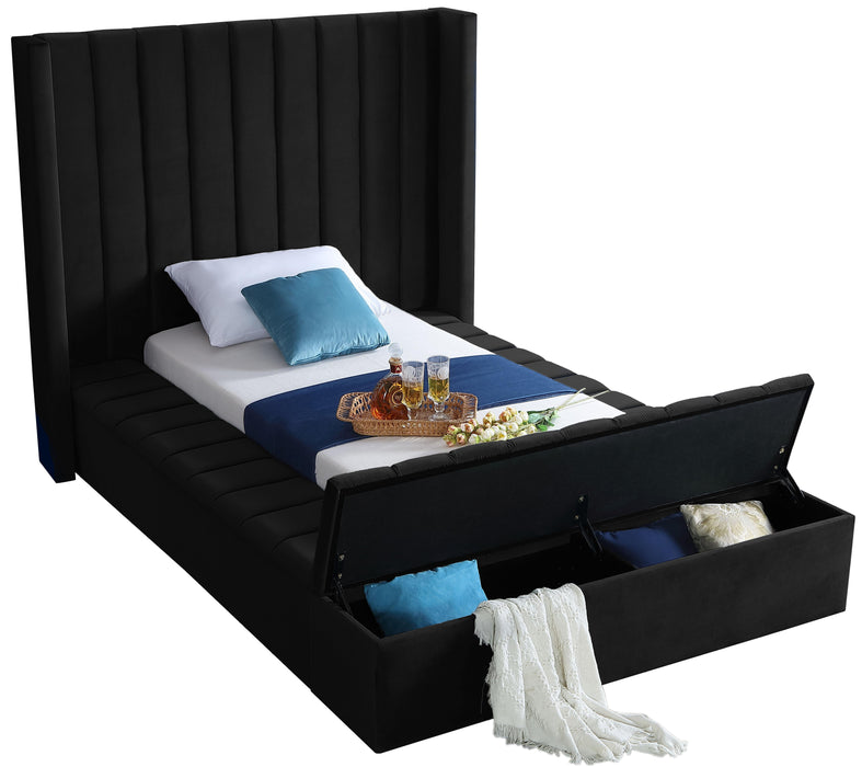 Kiki Black Velvet Twin Bed (3 Boxes) - Just Furniture (PA) - Multi Location