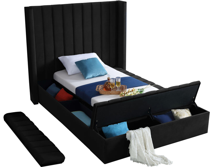 Kiki Black Velvet Twin Bed (3 Boxes) - Just Furniture (PA) - Multi Location