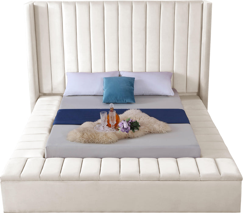 Kiki Cream Velvet Queen Bed (3 Boxes) - Just Furniture (PA) - Multi Location