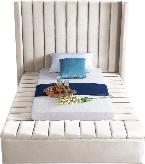 Kiki Cream Velvet Twin Bed (3 Boxes) - Just Furniture (PA) - Multi Location