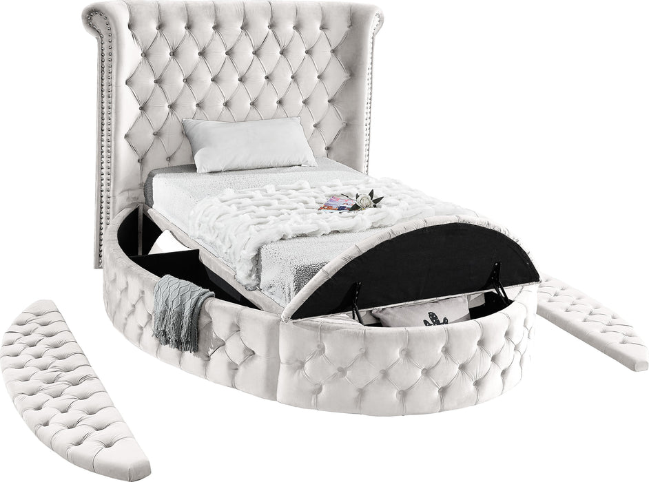 Luxus Cream Velvet Twin Bed (3 Boxes) - Just Furniture (PA) - Multi Location