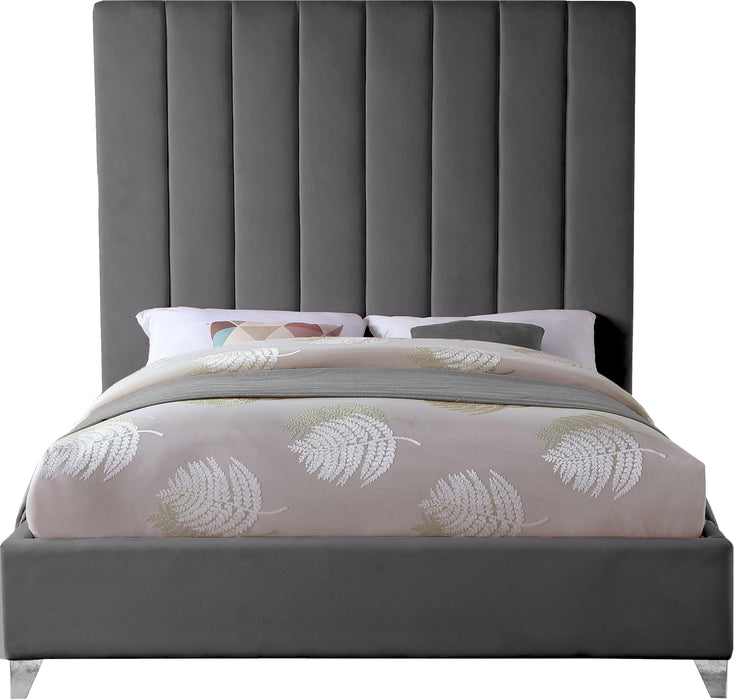 Via Grey Velvet Full Bed - Just Furniture (PA) - Multi Location