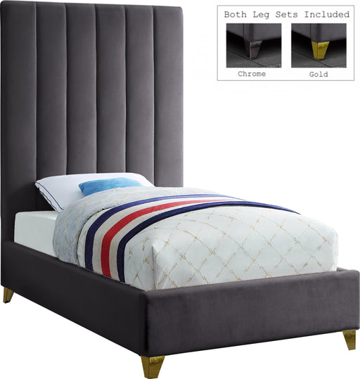 Via Grey Velvet Twin Bed - Just Furniture (PA) - Multi Location