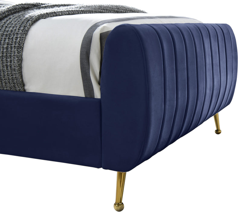 Zara Navy Velvet Queen Bed (3 Boxes) - Just Furniture (PA) - Multi Location