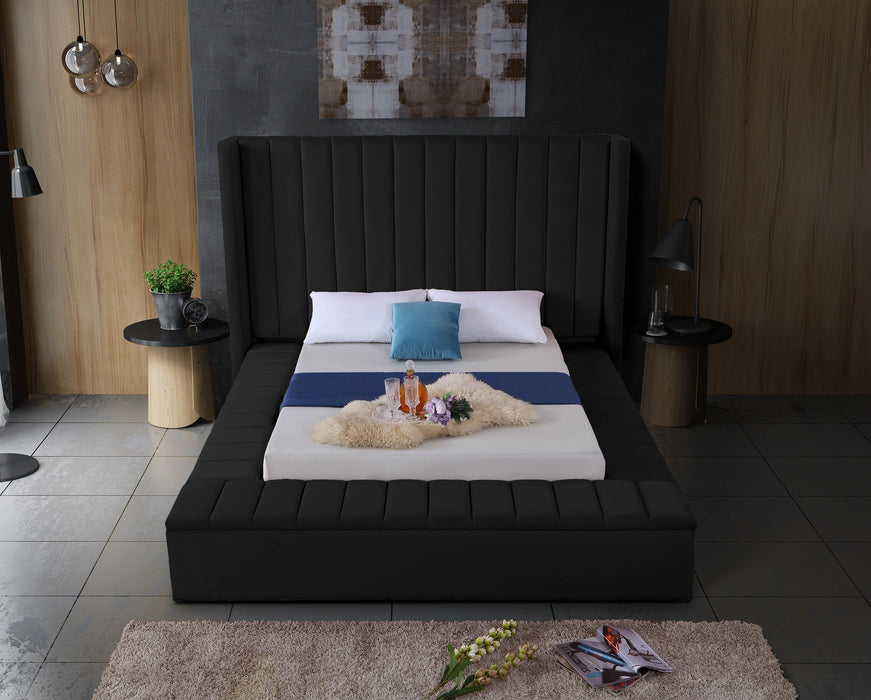Kiki Black Velvet King Bed (3 Boxes)