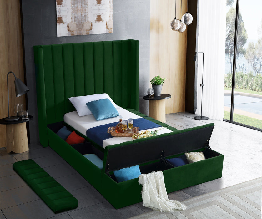 Kiki Green Velvet Twin Bed (3 Boxes)