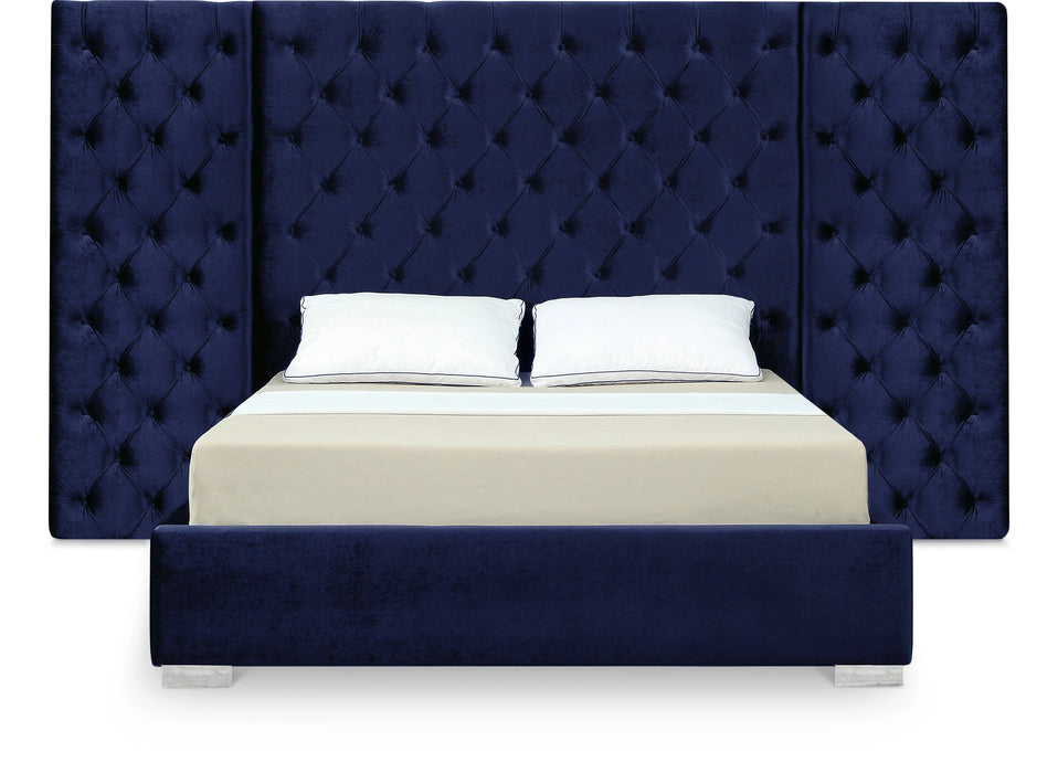 Grande Navy Velvet Queen Bed (3 Boxes)