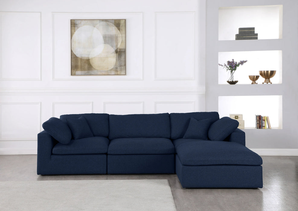 Serene Navy Linen Fabric Deluxe Cloud Modular Sectional