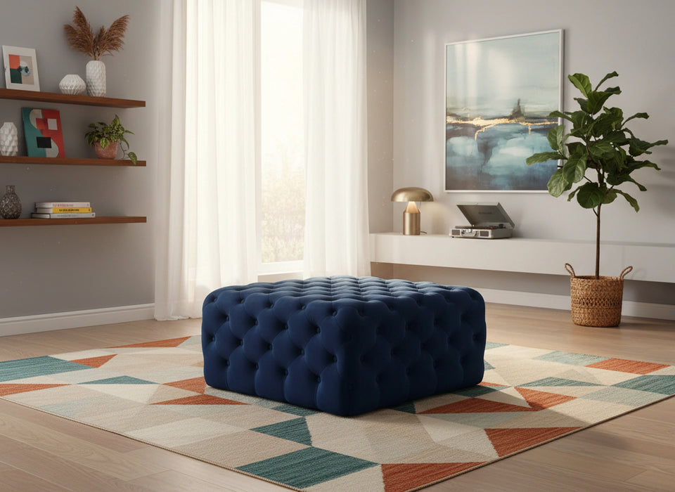 Ariel Navy Velvet Ottoman/Bench