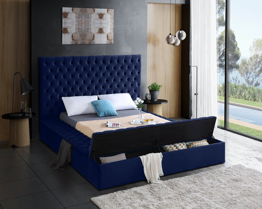 Bliss Navy Velvet Queen Bed (3 Boxes)