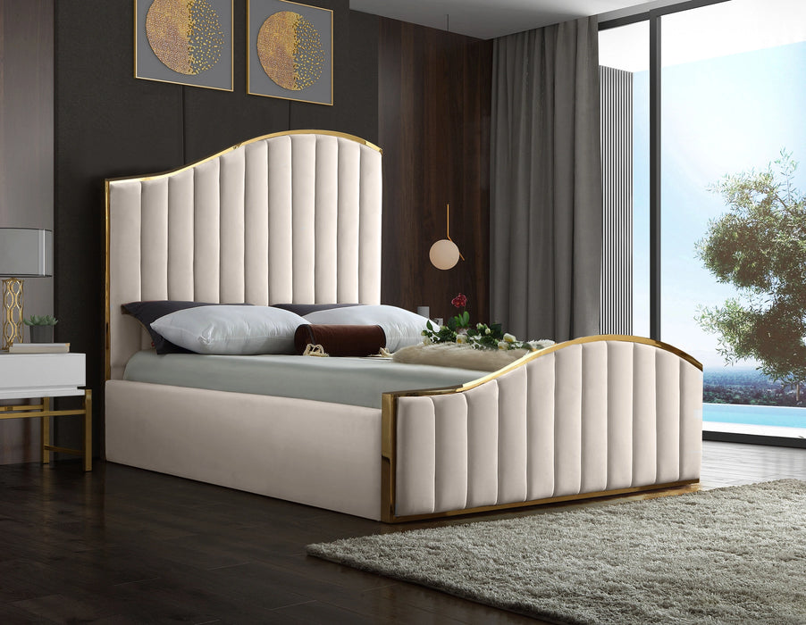 Jolie Cream Velvet King Bed (3 Boxes)