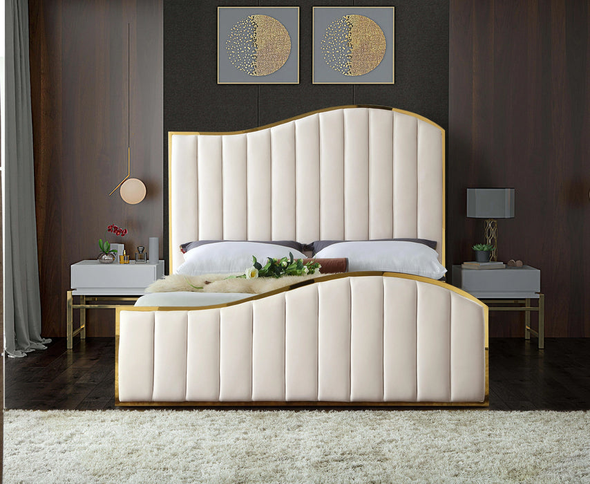 Jolie Cream Velvet King Bed (3 Boxes)