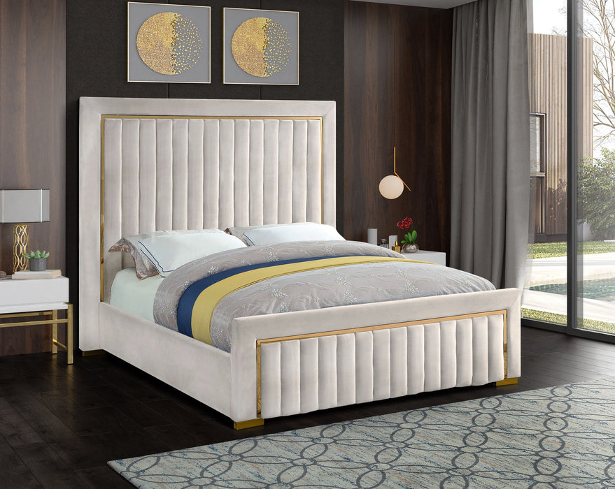 Dolce Cream Velvet Queen Bed (3 Boxes)