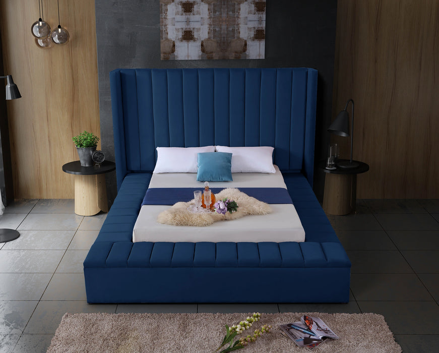 Kiki Navy Velvet Queen Bed (3 Boxes)