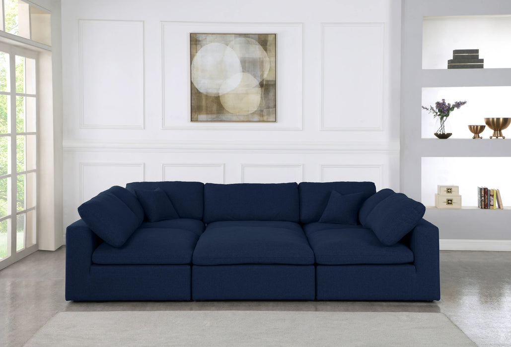 Serene Navy Linen Fabric Deluxe Cloud Modular Sectional