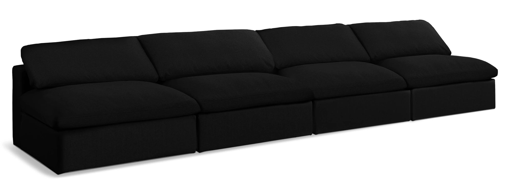 Serene Black Linen Fabric Deluxe Cloud Modular Armless Sofa