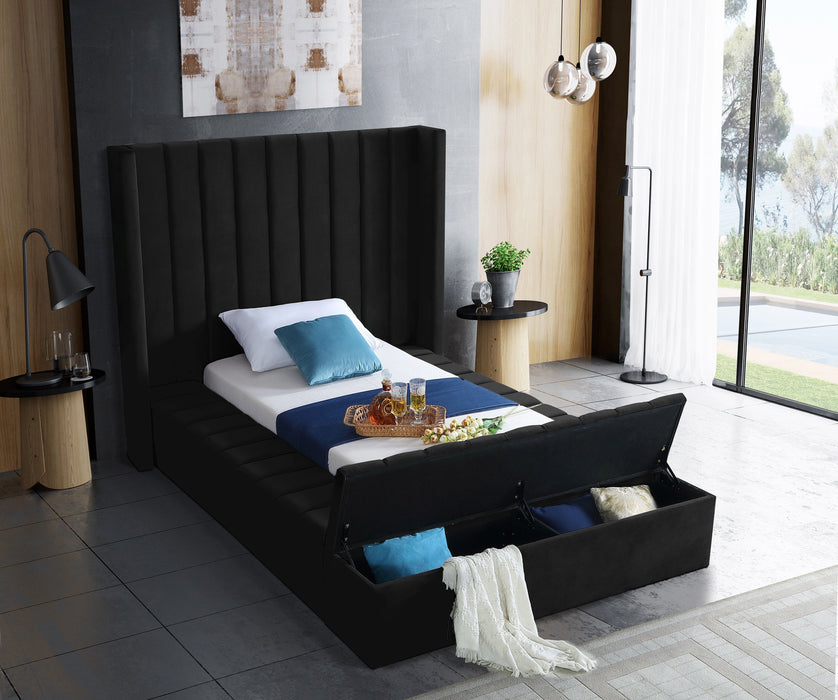 Kiki Black Velvet Twin Bed (3 Boxes)