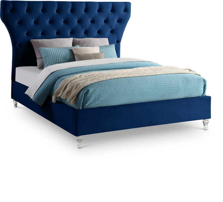 Kira Navy Velvet Queen Bed