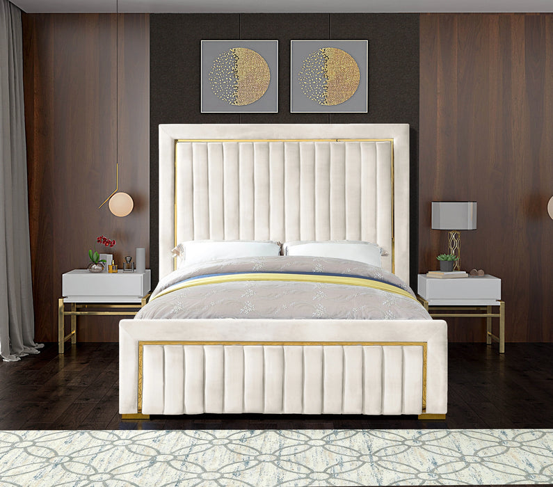 Dolce Cream Velvet Queen Bed (3 Boxes)