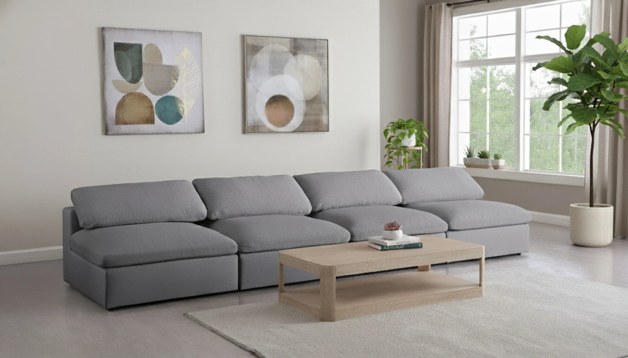Serene Grey Linen Fabric Deluxe Cloud Modular Armless Sofa