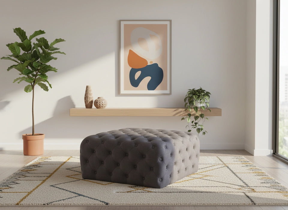 Ariel Grey Velvet Ottoman/Bench